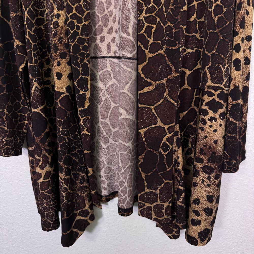 Susan Graver Cardigan Womens 2X Brown Animal Print Open Lightweight Stretch Boho - Picture 6 of 10